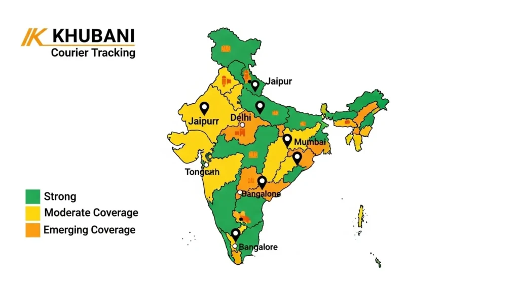 Khubani Courier service coverage map across Indian states showing delivery zones