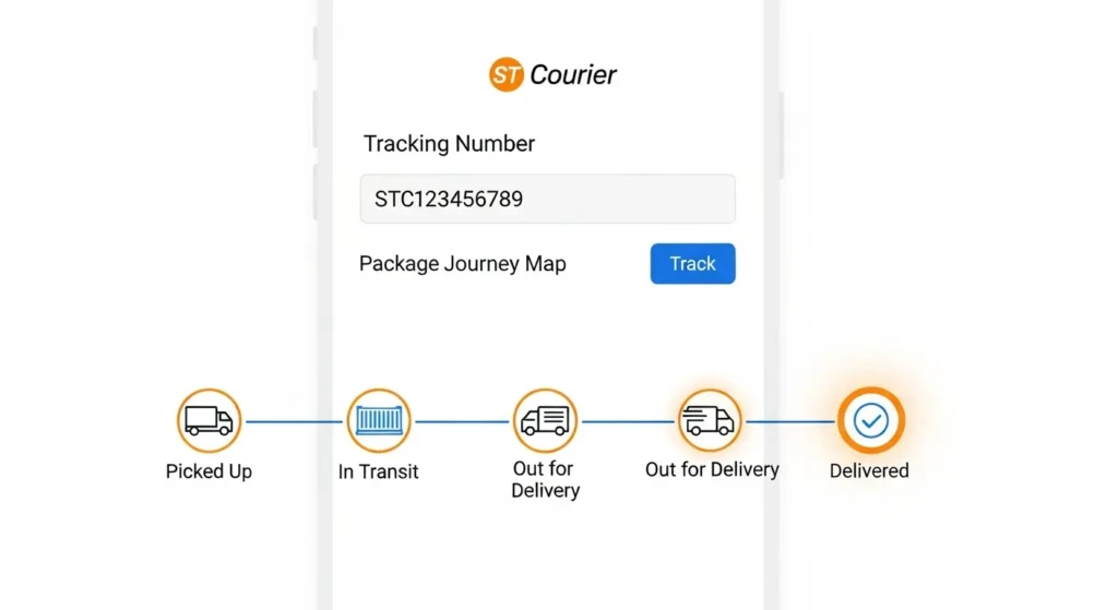Step-by-step visual guide for tracking ST Courier packages online using tracking number