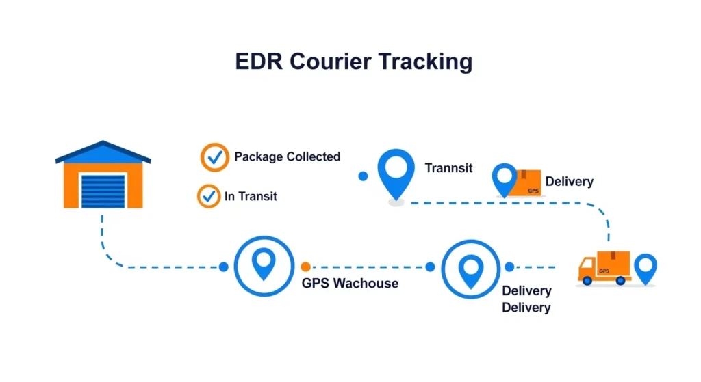 Step-by-step illustration of EDR package tracking process from pickup to delivery
